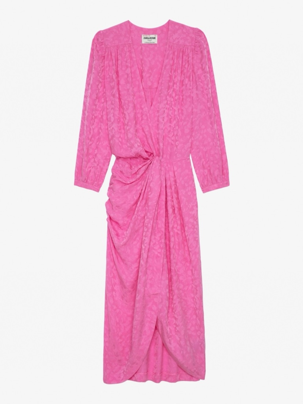 Zadig & Voltaire NWT Silk Jacquard Pink Midi Dress Draped Waist $698 - Picture 3 of 16